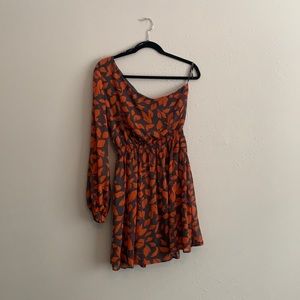 Forever 21 One Shoulder Grey/Orange Dress